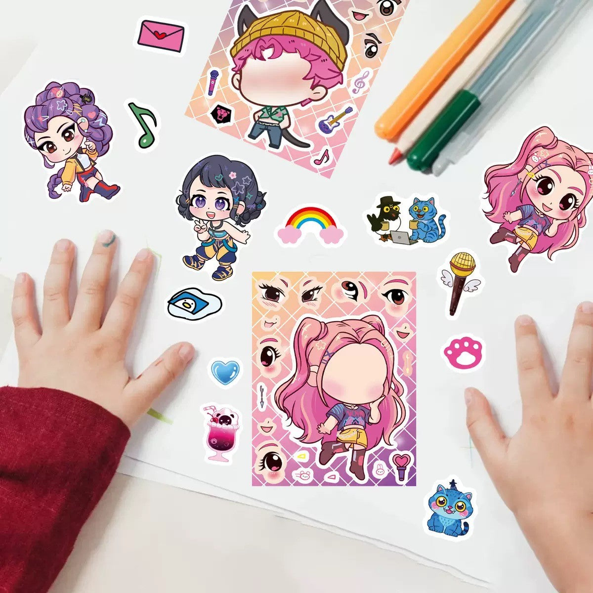 16PCS Cute Make a Face Stickers DIY Handicrafts Waterproof Puzzle Reward K-POP Stationery Stickersk Party Favors Gift