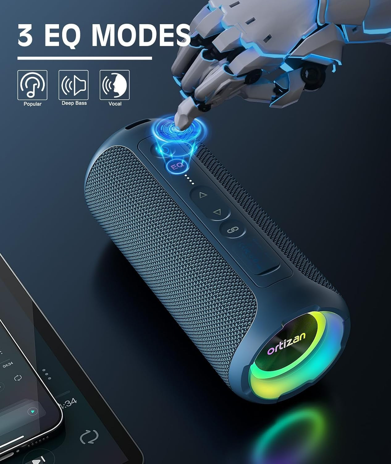 Caixas de Som Bluetooth Ortizan 40W Som Alto Portátil Estéreo Sem Fio IPX7 À Prova d'Água Pareamento Duplo Graves Profundos Caixa de Música LED