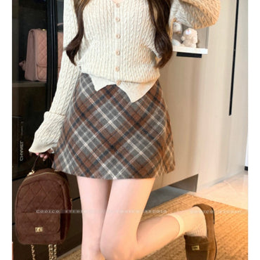 Plus Size High Waist Plaid Mini Skirt for Women Autumn Winter plus Size Korean Style Vintage Wrap around Skirt Elegant Classy...