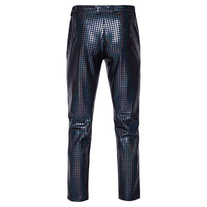 Novas Calças Masculinas Luxuosas de Terno Xadrez com Lantejoulas Moda Masculina Festa de Dança Bar KTV Casual Calças Pequenas Elásticas