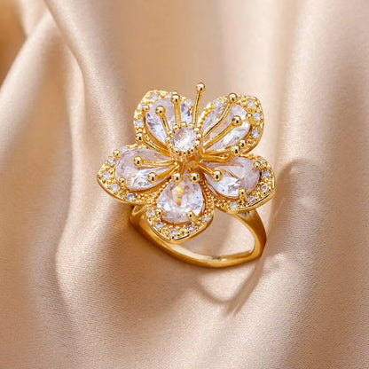 Anéis de Luxo em Aço Inoxidável Banhado a Ouro Pedra Colorida Zircônia Cristal Coração Anel Feminino Casamento Joias Boho Presente de Natal