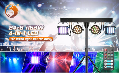 U`King 2Pcs/Set 60W RGBW LED Par Lights Combination Bracket Light DMX512 Stage Light For DJ Disco Concert Wedding Birthday Party