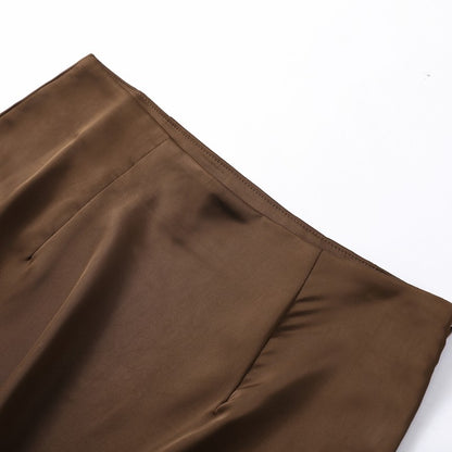 Satin Skirts Women Loose High Waist Patchwork Lace See Through Skirt Female 2025 Chic Solid Sexy Elegant Streetwears