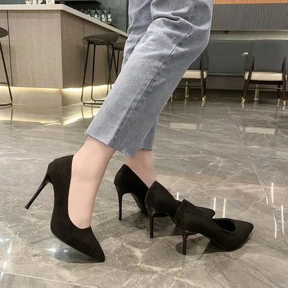 Primavera e outono novos sapatos femininos de salto alto preto, boca rasa pontiaguda fina com temperamento sexy, sapatos únicos, Zapatos De Mujer