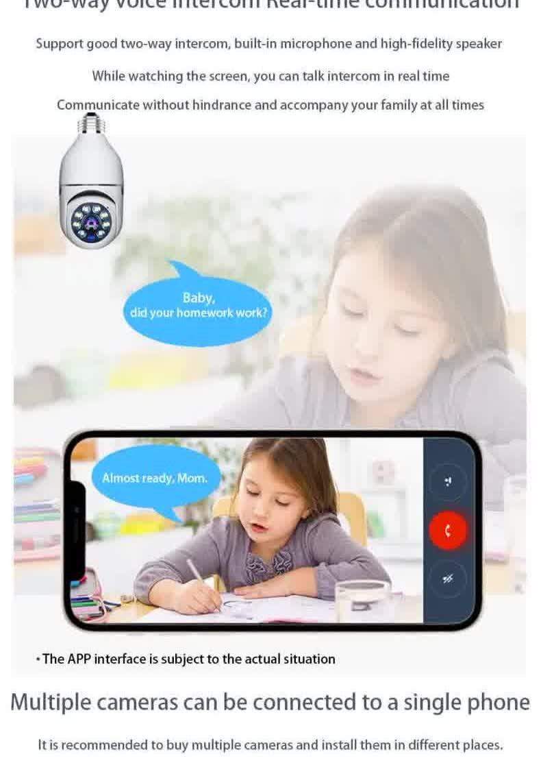 ICSEE 2MP Wifi Camera E27 Surveillance Camera Color Night Vision 360° Rotating Human Tracking Security Protection Smart Home