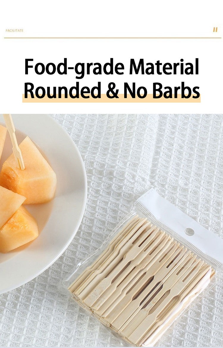 100 unidades de garfo de frutas de bambu descartável de madeira, palito de dente de frutas, conjunto de garfos de sobremesa, utensílios de mesa para festas em casa, garfos descartáveis SGC02