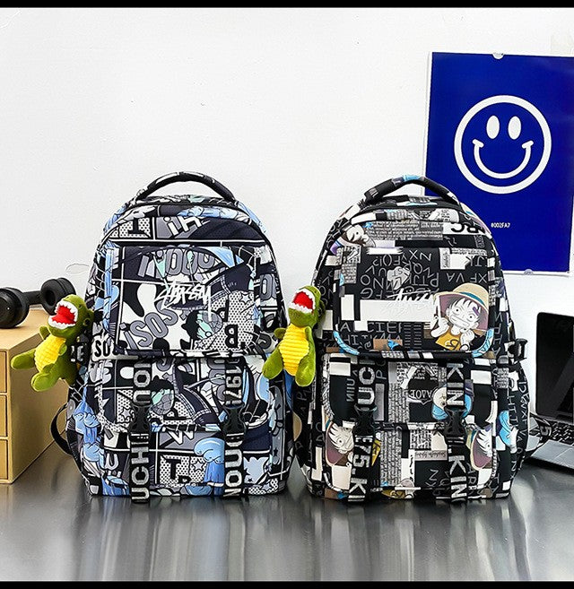 Mochila Anime Masculina e Feminina de Grande Capacidade One Piece Luffy Graffiti Estampada para Alunos do Ensino Médio