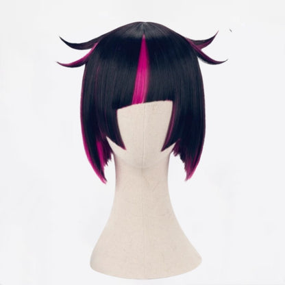 Lilia Vanrouge Cosplay Wig Black Purple Mixed Short Heat Resistant Synthetic Hair Halloween Party Anime Wigs + Wig Cap + Ears
