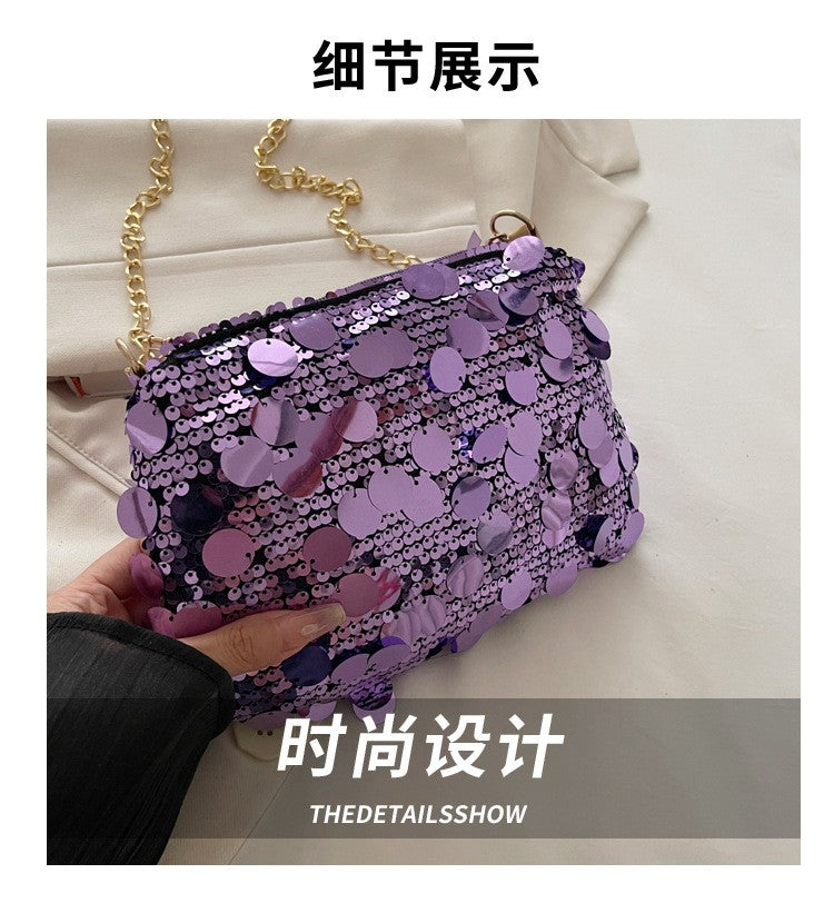Sequin Evening Party Shoulder Bags for Women Lightweight Portable Ladies Chain Crossbody Bag Solid Color Casual Female Handbag