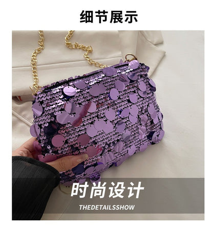 Sequin Evening Party Shoulder Bags for Women Lightweight Portable Ladies Chain Crossbody Bag Solid Color Casual Female Handbag