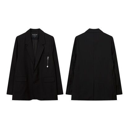 Autumn Winter Mens Fashion Metal Trim Suit Jacket Trendy Brand Solid Color Handsome Hong Kong Style Business Blazer Coat