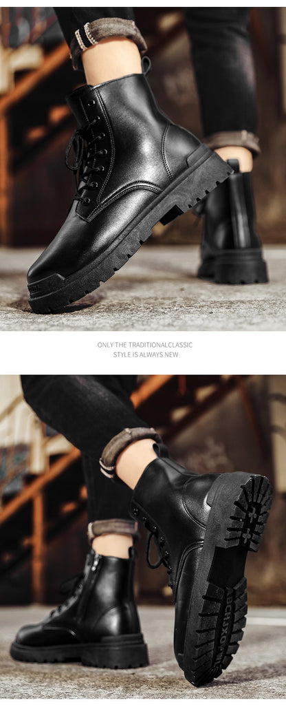 Men's Leather Boots Four Seasons Outdoor Casual Hiking Boots Retro Fashion Work Boots Thick Bottom Ankle Boots Anti-slip Fleece