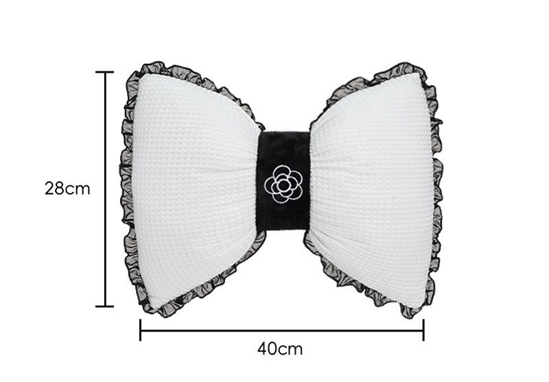 1pc Bowknot Pillow Lace Trim Lumbar Support Breathable Comfortable Waist Support Throw Pillow Girly Living Room Non-woven Fabric