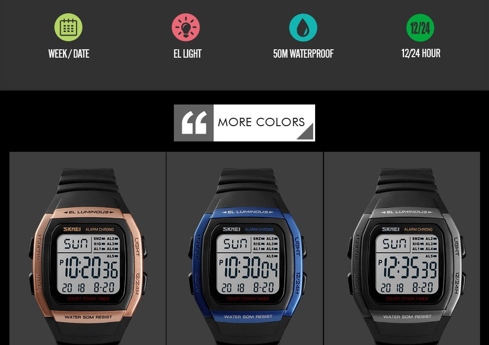 SKMEI Men Wristwatch Casual Outdoor Male Clock Luminous montre homme Digital Dual Time Sport Mens Watches 1251 2100 1278