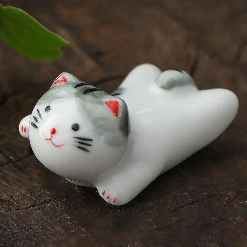 Descanso para Hashi em Formato de Gato de Cerâmica Suporte para Talheres de Cozinha Descanso para Colher Garfo Almofada Suporte de Armazenamento