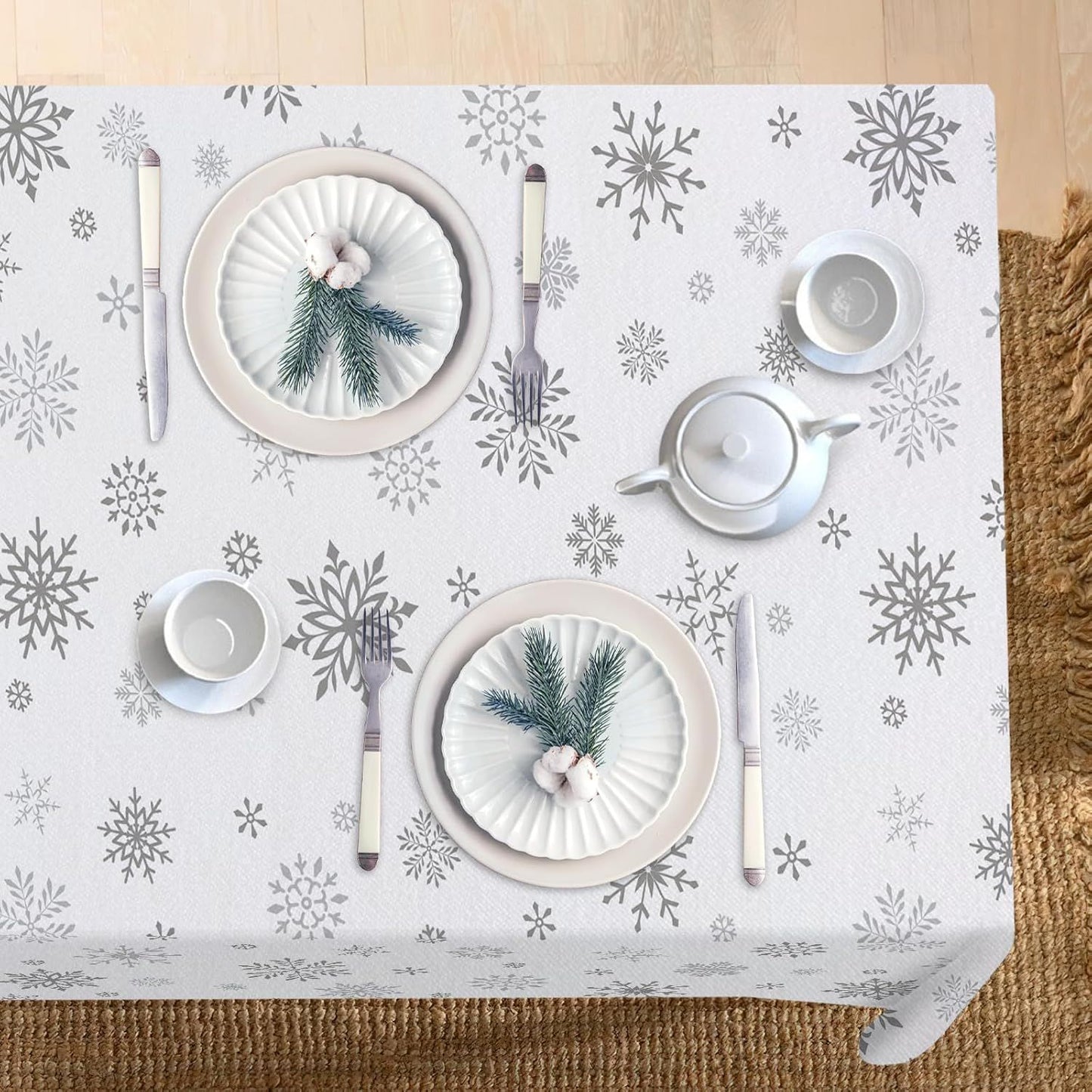Christmas White Snowflake Waterproof Tablecloth Table Decor Winter Holiday Kitchen Dining Tablecloth Christmas Decorations