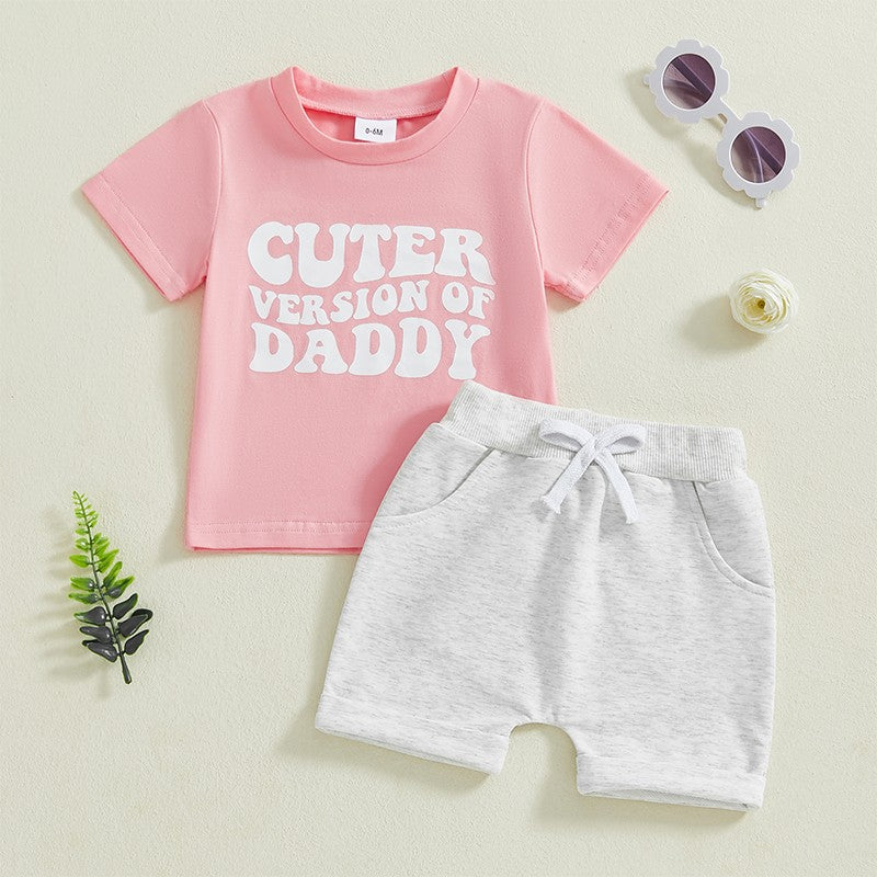 Adorable Infant Girl Casual Wear Set with Cute Printed Tee and Matching Solid Color Shorts for Summer Fun