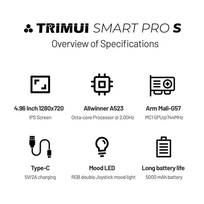 Trimui Smart Pro S TG5050 Handheld Game Console - Best for PSP Game, Octa-core 2.0GHz, 4.96" IPS Display, 5000mAh Battery