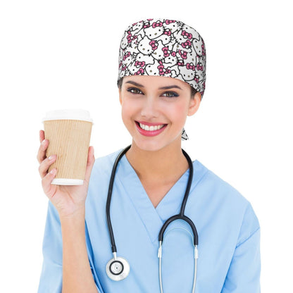 Custom Hello Kitty Medical Staff Scrubs Hat Women Men Cartoon Chara For Chef Hat Scrub Caps
