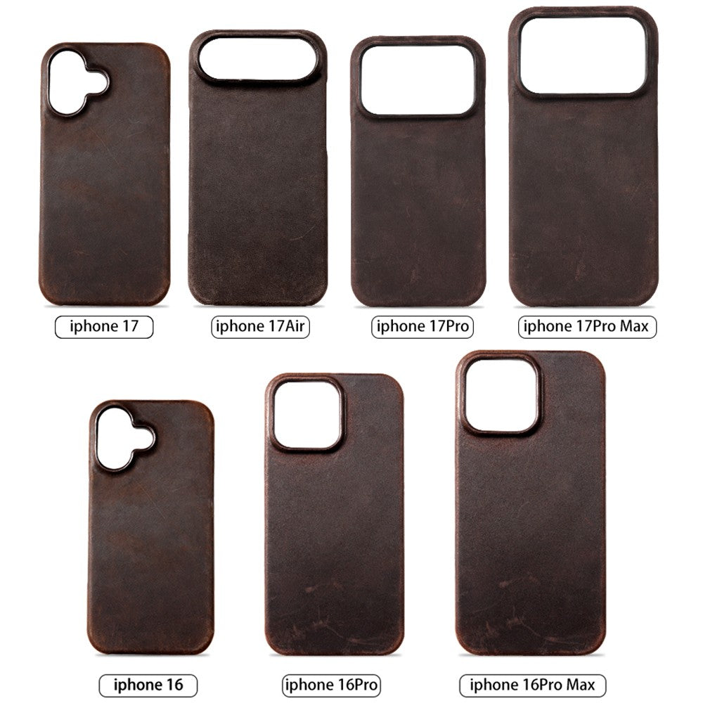 Capa Magsafe para iPhone 15 16 17 Pro Max Air Couro Genuíno Envelhecido Bovino de Grão Integral de Luxo Retrô Capa Magnética