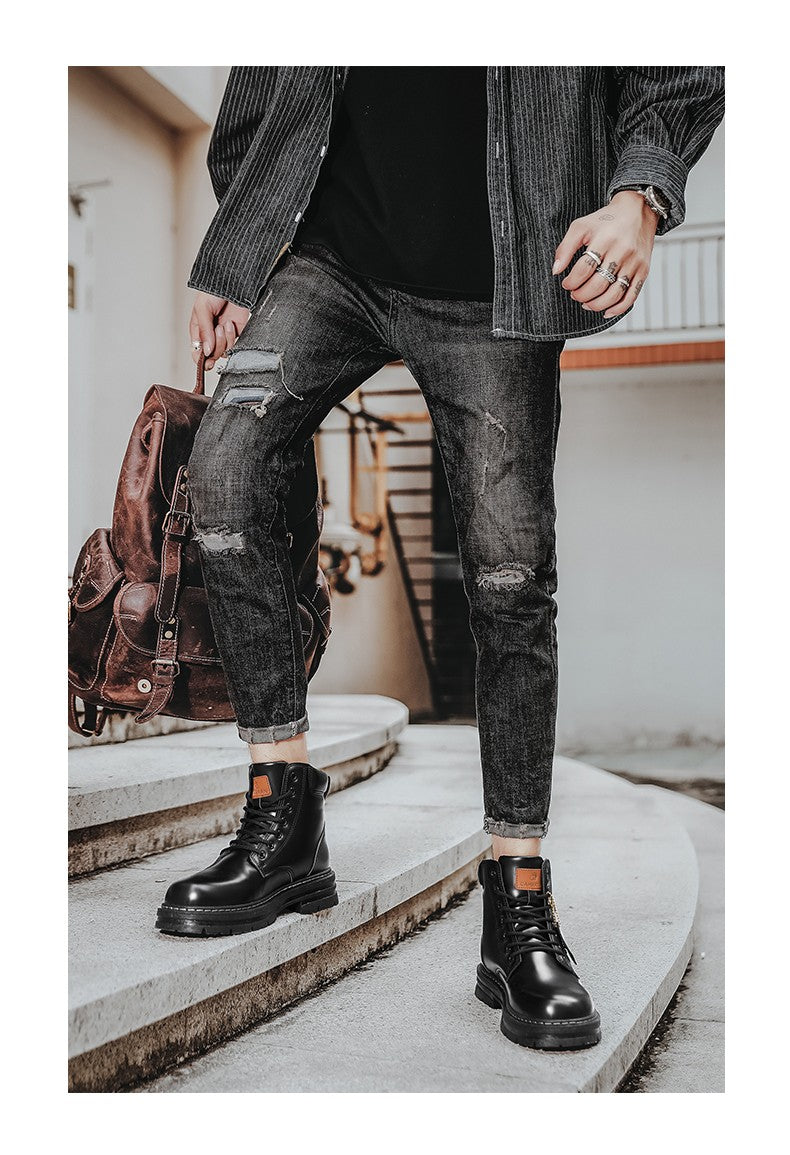 Botas Masculinas Grandes 48 Botas de Motocicleta Cano Curto Masculinas Impermeáveis para Caminhada Chelsea de Inverno Botas Retrô Confortáveis Botas Masculinas