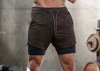 2025 New Men's Camo Running Shorts 2 in 1 Double Layer Quick Dry Gym Fitness Exercise Jogging Training Shorts Male Sports Short