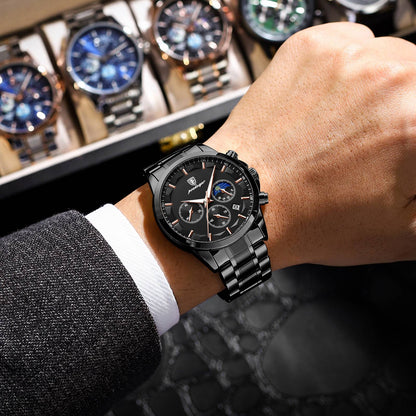 POEDAGAR Top Fashion Men's Watches Waterproof Luminous Stainless Steel Men Wristwatch Chronograph Date Quartz Business Man Watch