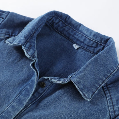 Fashion Denim Women Short Shirt Lapel Half Puff Sleeve Pleated  Turn-down Collar Solid Female Top 2025 Autumn Lady Shirts