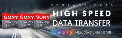 Cartão de Memória SONY SD 128GB 256GB de Alta Velocidade Micro TF SD 1024GB 512GB A2 U3 V30 Flash Cards Para Celular Xiaomi PC Câmera