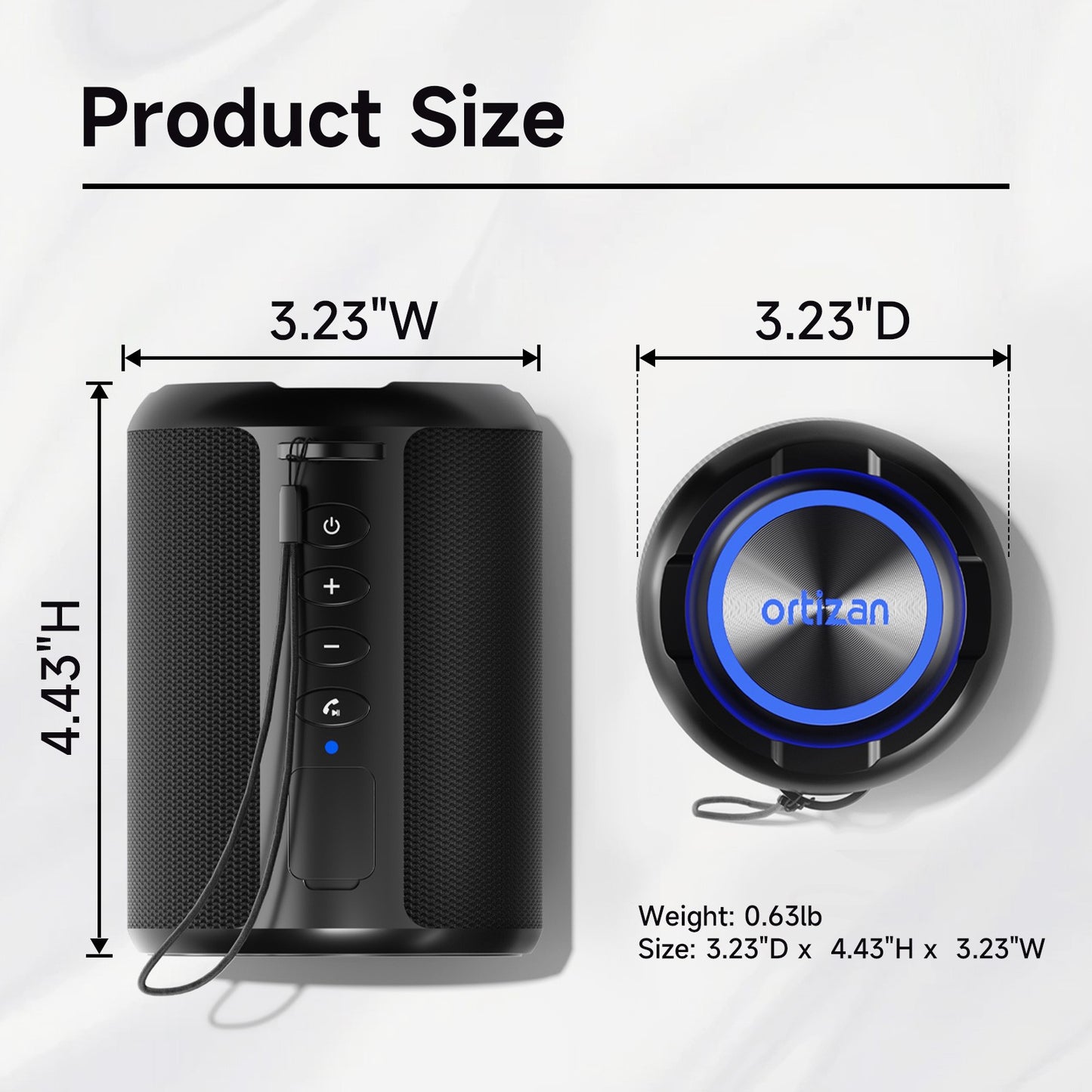Caixa de Som Bluetooth Sem Fio Ortizan X9S, IPX7 à Prova D'água, Luzes RGB