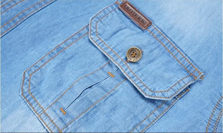 New Spring Men Outdoor Multi-pocket Denim Tooling Shirts Man Long-sleeved Denim
