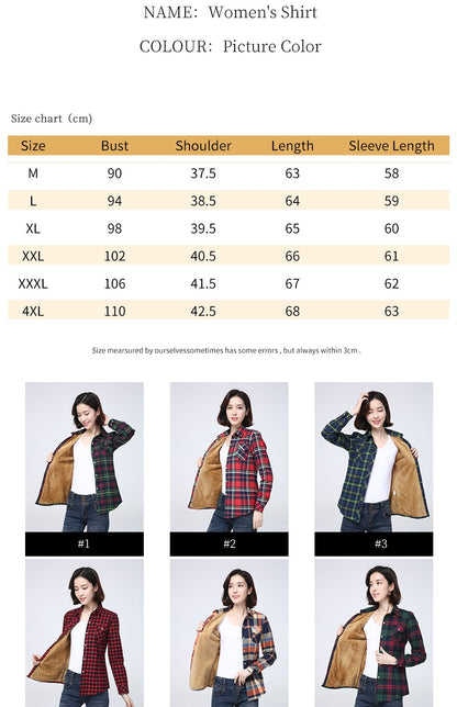 2023 Winter New Plus Thick Women's Warm Plaid Shirt Coat Lady Casual Fleece Velvet Jacket Tops Hot Women Clothes Outerwear