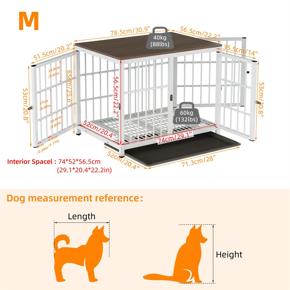 Caixa de Madeira Grande para Cães, Estilo Móvel Interno, Gaiola Elevada para Cães de Estimação, Canil, Mesa de Apoio, Cercado com Treliça, 3 Portas, Bandeja Removível