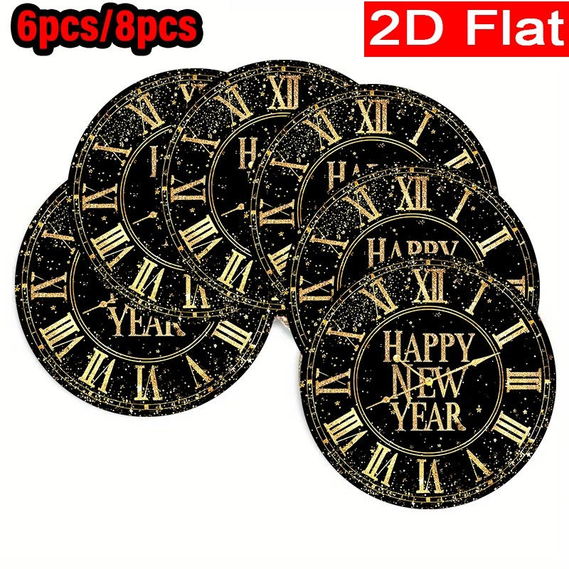 6/8pcs New Year Placemats Set Countdown Clock Pattern Polyester Table Mats Holiday Dining Happy New Year Party Festival Decorat