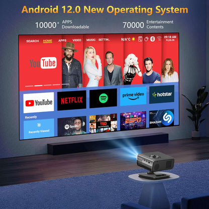 HORLAT M4 Projetor Portátil 25000 Lumens Android12 Mini Projetor 4K 64G Foco Automático Keystone Full HD 1080P 3D Home Theater WiFi6