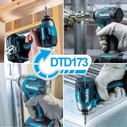 Parafusadeira elétrica sem fio Makita DTD173 1800rpm, chave de impacto 180Nm, furadeira elétrica para madeira/parafusos/modo T, para bateria Makita 18V