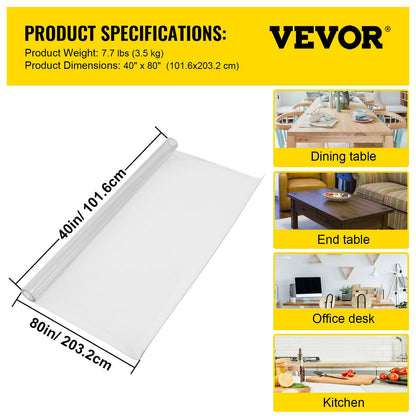 SucceBuy 1.5mm2mm PVC Table Cloth Transparent Clear Desk Cover Protector Plastic Soft Glass Waterproof Oilproof for Dining Table