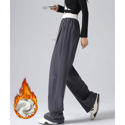 Winter Lady Hot Sale High Waist Thermal Plush Pants Women Chic Straight Leg Fleece Trousers Girls Snow Warm Casual Pants