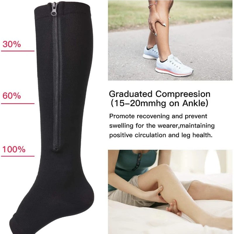 Meias de Compressão com Zíper Masculinas para Varizes Meias Esportivas Médicas para Diabetes para Corrida Ciclismo Meias Longas Femininas