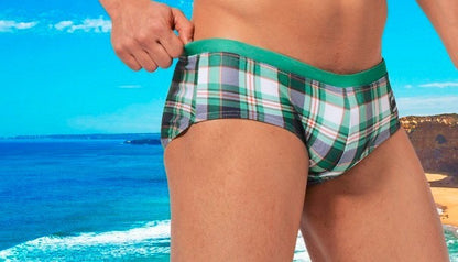 GANYANR Brand Swimming Trunks Swimwear Men Sunga Swimsuit Bikini Gay Sexy Swim Shorts Plaid Briefs Low Waist Bulge Pouch 2017