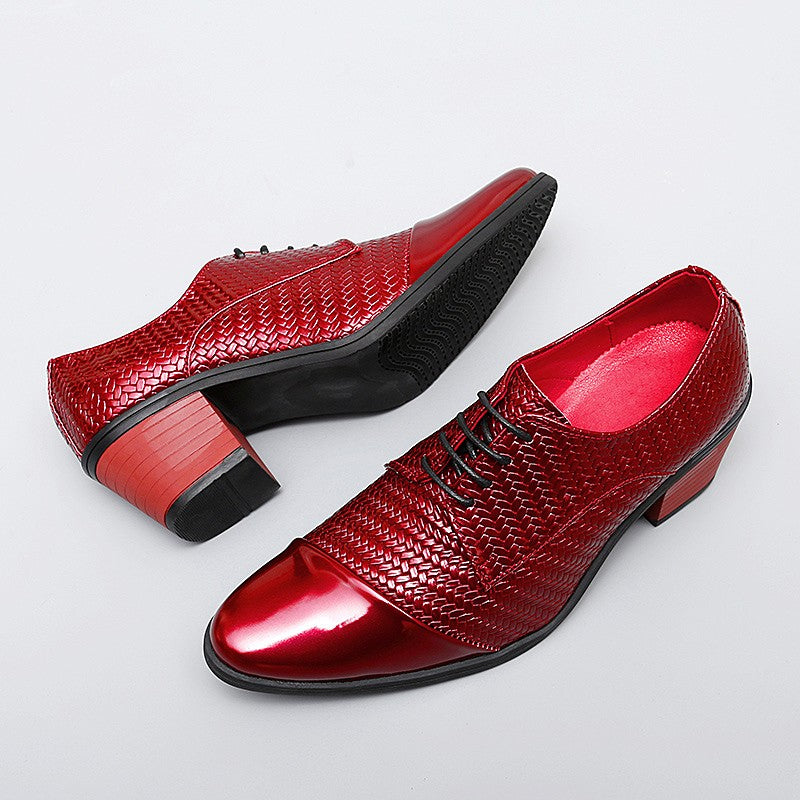 Men's Leather Shoes Banquet Dress Shoes Formal Occasions Men's Business Leather Shoes Office Red High Heels Pointed Shoes