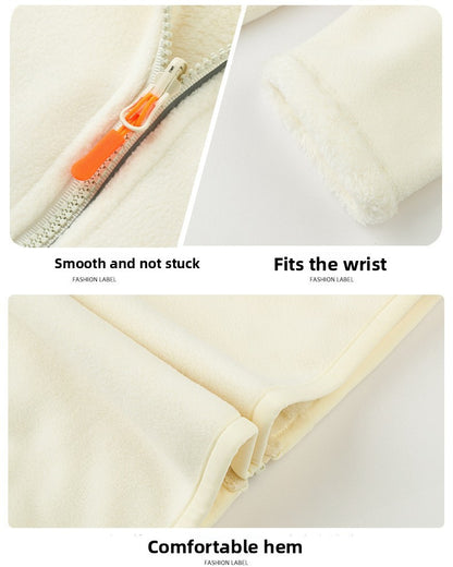 Plus Size Women's Autumn Winter Thickened Double-sided Fleece Hooded Jacket Zipper Long Sleeve Warm Outerwear Casual Style Sh...