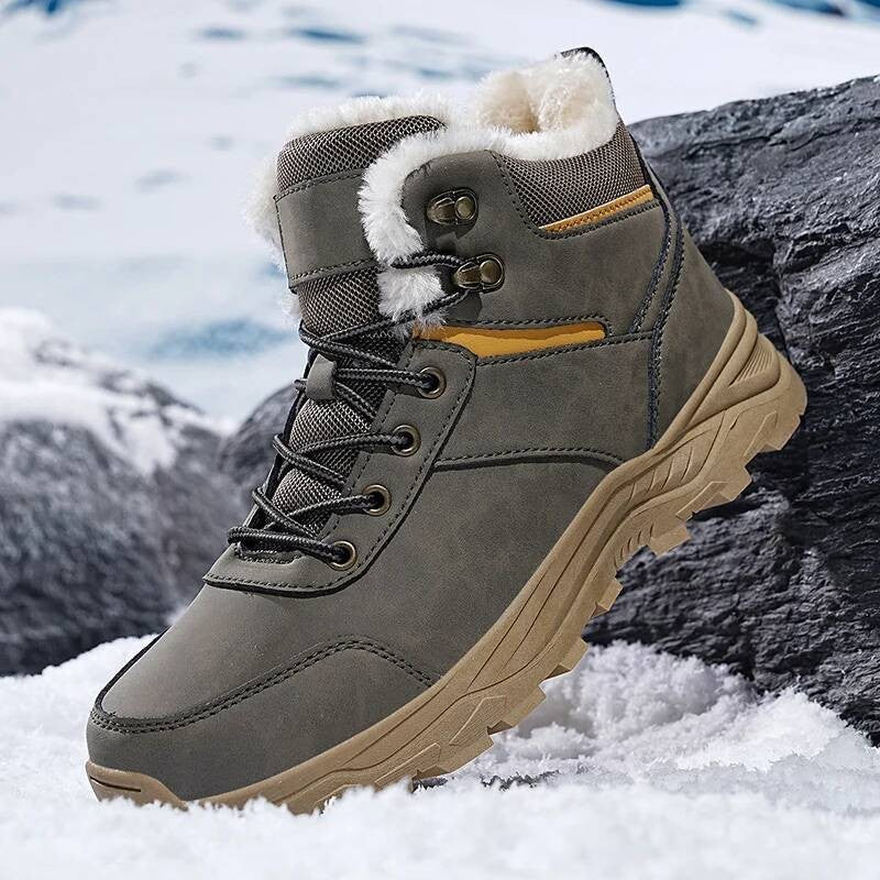 New Autumn and Winter High-Top Thick-Soled Fleece-Lined Men's Snow Boots, Outdoor Hiking Shoes, Hunting Boots, Hiking Boots