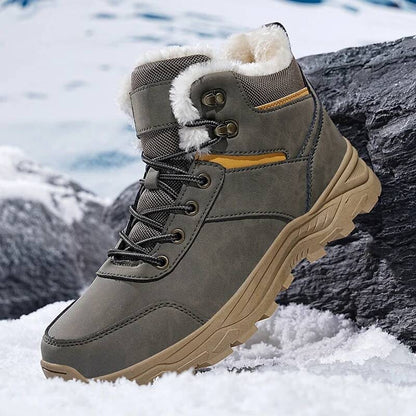 New Autumn and Winter High-Top Thick-Soled Fleece-Lined Men's Snow Boots, Outdoor Hiking Shoes, Hunting Boots, Hiking Boots