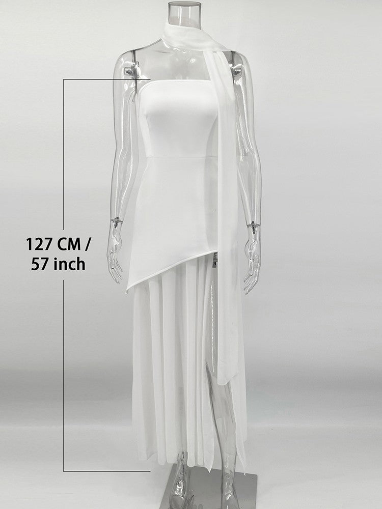 TARUXY Fashion Strapless Dress With Ribbon Female Elegant Sleeveless Mesh Beach