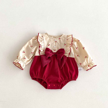 Newborn Christmas Red Clothes Autumn Kids Baby Girls Sweet Petal Collar Princess Rompers Infant New Baby Girls Rompers Clothes