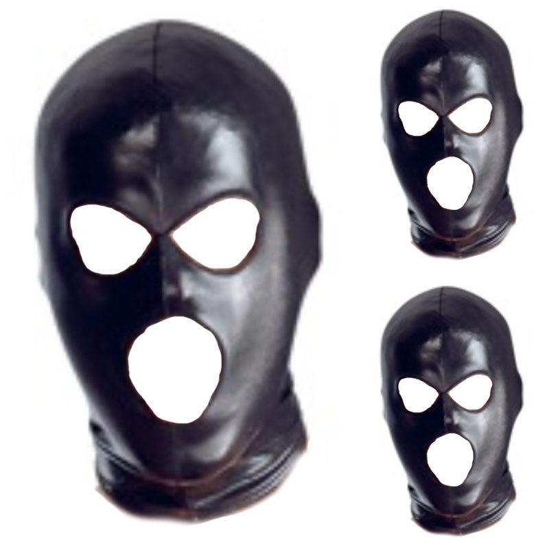 Black Wetlook Pirate Head Mask 3 Holes Face Cover Latex Hood Headgear for Cosplay CS Halloween Costume