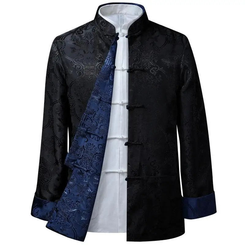 Spring Autumn Double-Sided Wearable Vintage Blazer Jacket Men's Casual Chinese Style Middle-Aged And Elderly Fashion Outerwear