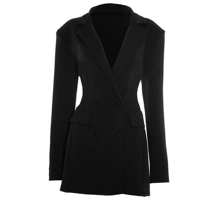 Mozision Deep V Neck Long Sleeve Sexy Mini Blazer Dress Women Elegant Double-breasted High Waist Club Party Blazers Dress