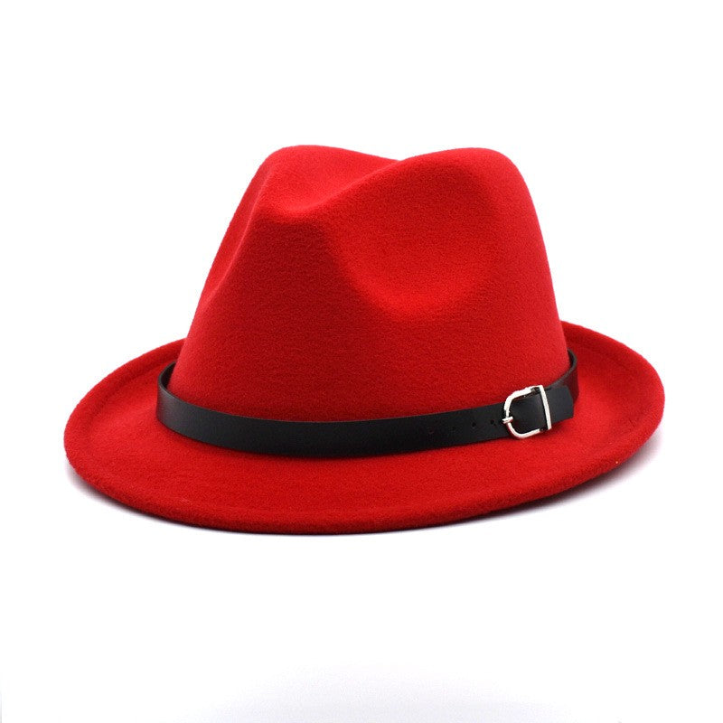 European Classical felt Fedoras Hat for Men Women Cowboy Trilby Cap Homburg Church Jazz Hat with Belt